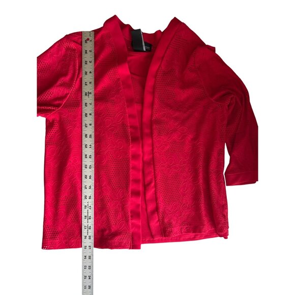 Alfred Dunner Studio Red 2-Piece Open Front Cardigan & Tank Set S Floral Lace - Picture 8 of 8
